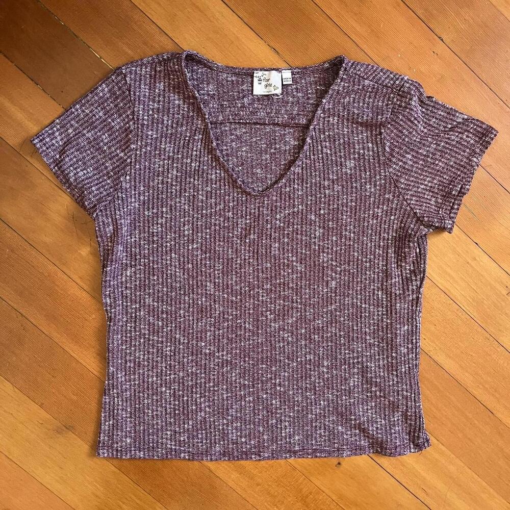 Vintage Y2K Four Girlz Burgundy White Threaded Knit T-Shirt, Size Medium